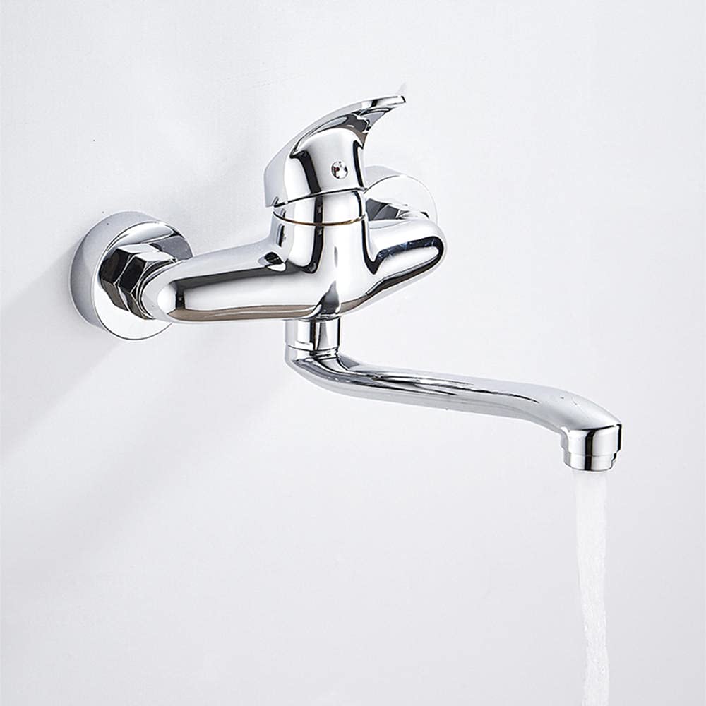 Robinet de cuisine mural eau chaude et froide double trou en laiton chrome