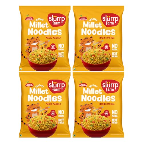 Slurrp Farm No Maida, No MSG Instant Noodles | Magic Masala | Not Fried, Millet Noodles, 4 X 57 g Slurrp Farm No Maida, No MSG Instant Noodles | Magic Masala | Not Fried, Millet Noodles, 4 X 57 g