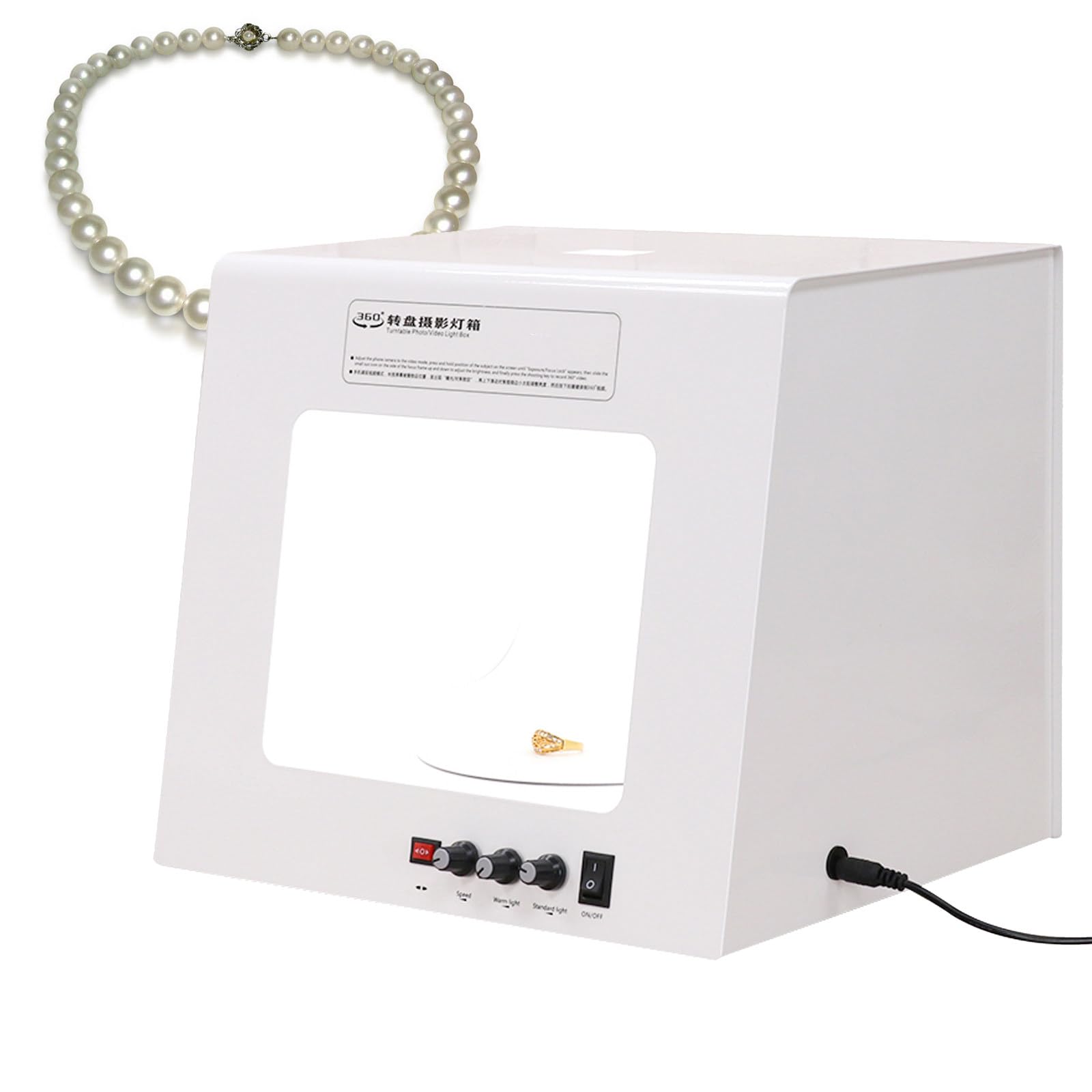 VNATWGOO 360°Auto-Rotating Platform with Light Box,Studio Light Box, 5 Color Photography Backdrops, for Jewelry and Product Photography