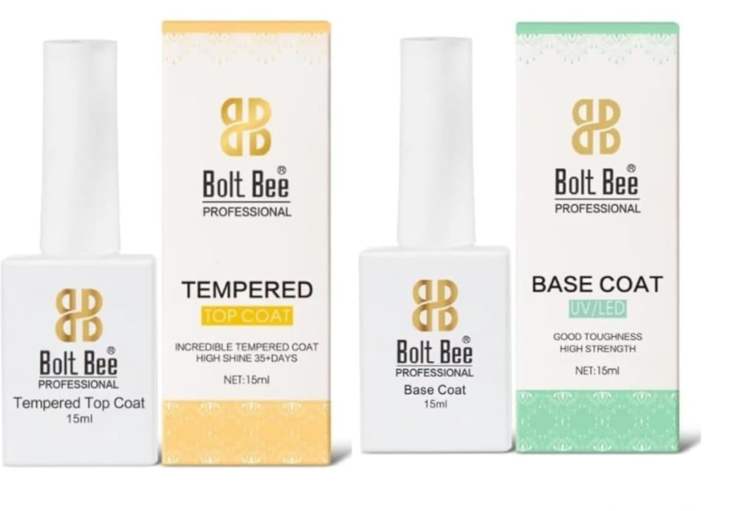 Brille Bee Tempered Top Coat And Base Coat 15Ml Soak Off Finish UV LED Gel Nail Polish Set For Nail Art