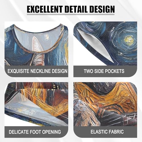 ALAZA Cat Playing Guitar Van Gogh Pajamas Set Short Sleeve Cotton Sleepwear Summer Pjs 2 Piece 5-14Y4