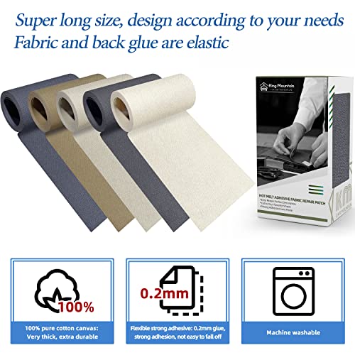 Image of KING MOUNTAIN Canvas Iron on Patch,3 inchx60 inch,Waterproof 100% Cotton Fabric Repair Patch,Used for Various Sofa,Tent,Clothes,Seats,Suitcases (Medium Gray)