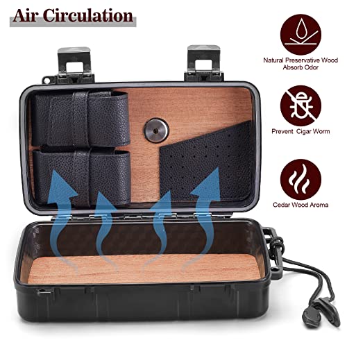 Cigar Case - Travel Humidor With Cigar Accessories, Cigar Cutter & Spanish Cedar & Cigar Holder-Holds Up To 5 Cigars -Crushproof, Airtight Seal-Cigars Gift Set For Men #TOP1