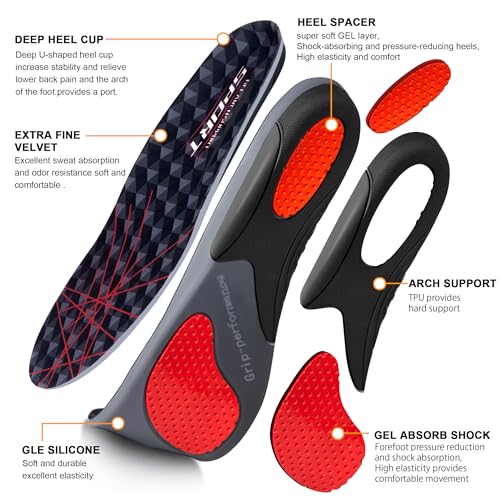 Image of Running Insoles Men Women, Medium Arch Support Sport Gel Insoles, Shock Absorbing Running Athletic Inserts Flat Feet Orthotic Insert (M 10.8 Inch(Men's 8~9.5 /Women's 8.5~10.5))