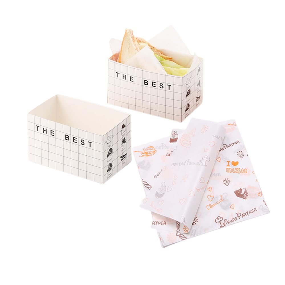 Xzjmy White 50 Pack Paper Take Out Containers,Mini Burger Boxes,Sandwich Take Out Boxes With 50 Sheets Of Oil Paper For Restaurant, Picnic And Party Food Containers (B)