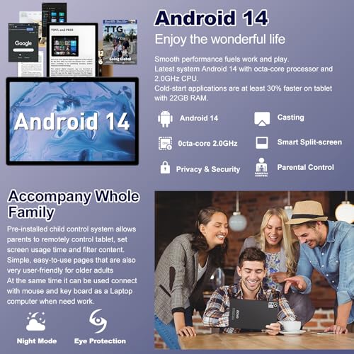 Image of ZIOVO Android Tablet 22GB RAM 128GB ROM 1TB Expand, 10.1 inch 8000mAh Octa-Core Tablet with Keyboard & Mouse, GPS, Widevine L1, HD IPS Display, 5G Wi-Fi, Bluetooth 5.0, Split Screen -Metal Black