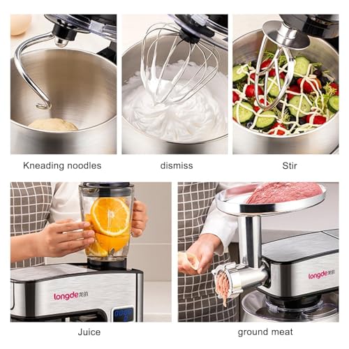 3-in-1 Mixers For Baking,5L Food Mixers For Baking With Bowl, Led Display,3 Types Of Mixers, 6 Speed Control Stainless Steel Food Mixer,with Dough Hook, Stirring Paddle & Egg Cage Rough noodles - Image 6