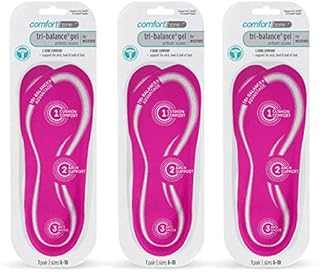 Comfort Zone Tri-Balance Gel Orthotic Insoles for Women, Sizes 6-10, 3 Pack