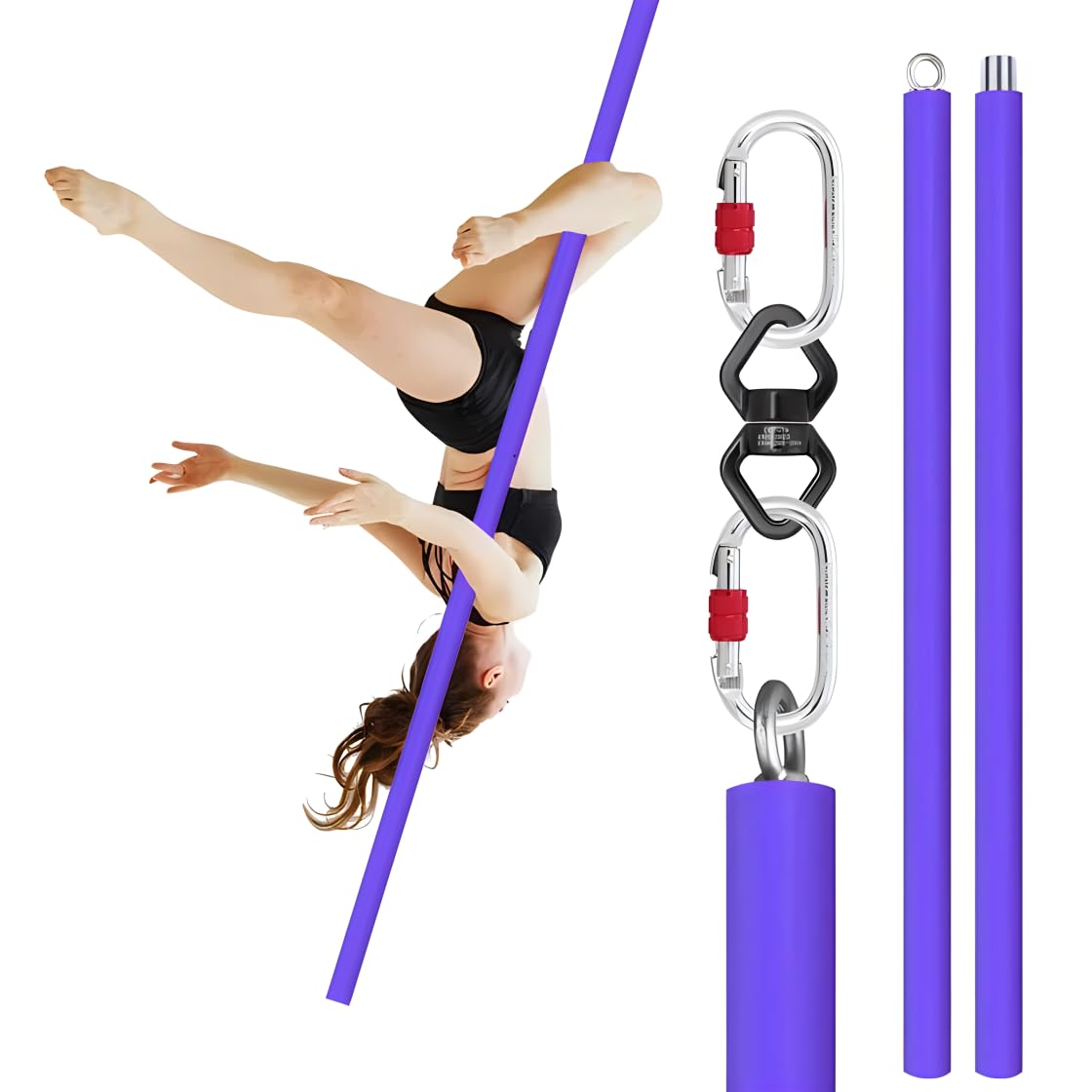 Dreamlin 6.6ft/2m Silicone Aerial Flying Dance Pole Portable Suspension Fitness Tube Hanging Rotary Silicone Steel Dancing Pole Gym Equipment for Home Bar