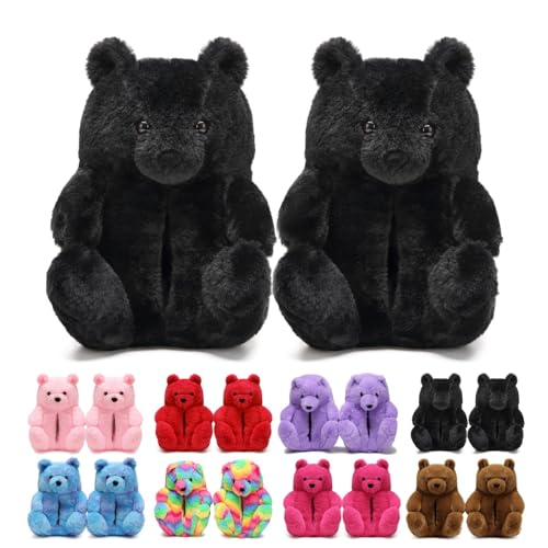 Image of Women's Funny Teddy Bear Slippers,Cute Slippers for Women,Fuzzy Indoor House Slipper,Fluffy Cartoon Bedroom Slipper,Birthday Gifts for Women,Men,Ladies,Girls