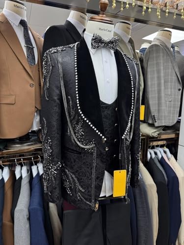 Handmade Heavy Couture Suit Set, Men's Suit 3 Piece Beaded & Crystal Jacquard White Tuxedo for Wedding, Prom3