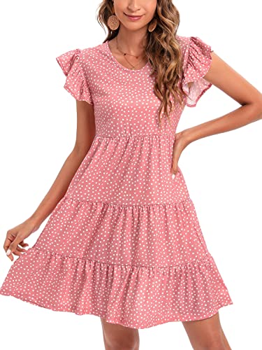 Image of Lyrur Sundresses for Women Wedding Guest Cute Ruffle Sleeve Mini Tiered Babydoll Casual Beach Black Summer Dresses