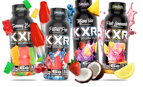 Image of VMI Sports KXR High Stimulant Pre-Workout Energy Ready to Drink 400mg Caffeine, 6g Citrulline, 3.2g Beta-Alanine | Delicious - Convenient - Powerful | 12.5 oz Bottles (Miami Vice, 12 Bottles)