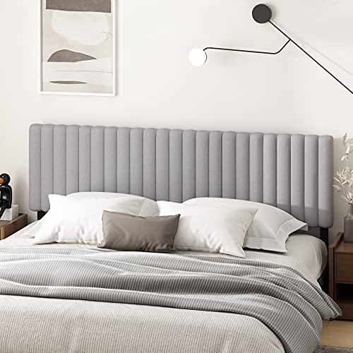Image of Furinno Roanne Upholstered Tufted Headboard, Glacier, King | Wooden Headboard, Bed Frame Mount Head Board, Easy Assembly, for Bedroom, Dorm