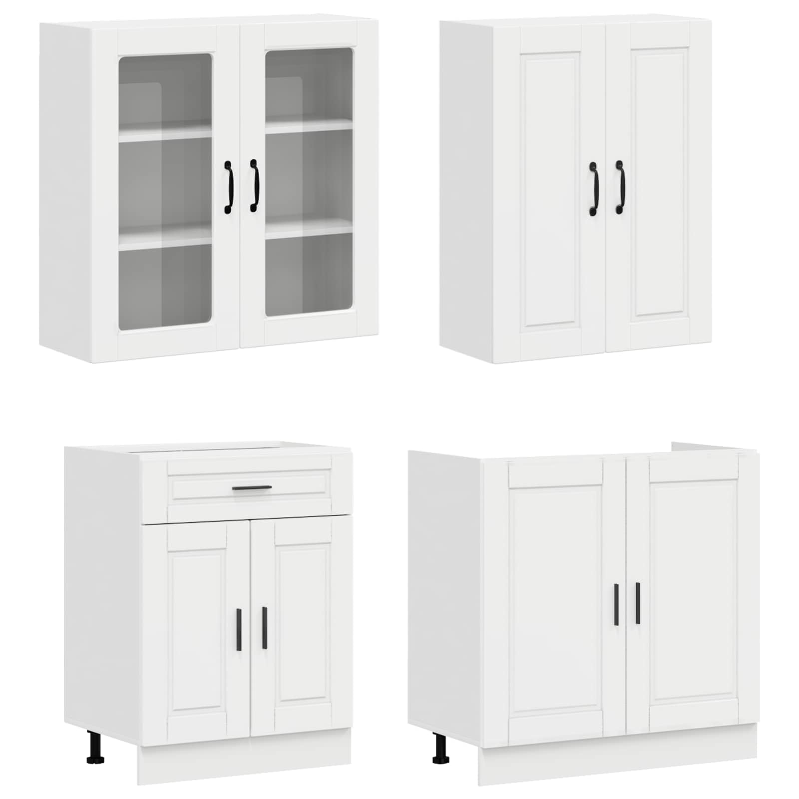 Mobile da cucina Porto, 8 pezzi, bianco lucido, in legno