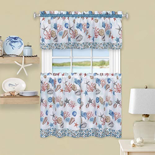 PowerSellerUSA 3-Piece Window Kitchen Curtain Set, Printed Designs, Tier Pair Panels and Valance, Assorted Designs - 58
