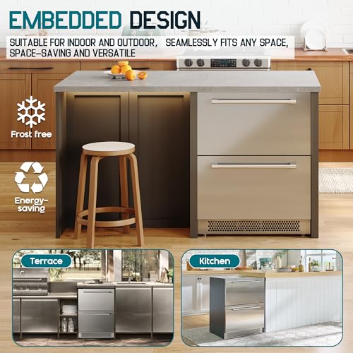 Image of Albott 24 Inch Under Counter Drawer Fridge, Dual-Zone Beverage Refrigerator | Stainless Steel Design, LED Touch Control, Adjustable Storage, Frost-Free, Low Noise, 34℉-68℉, -0.4℉ to 32℉