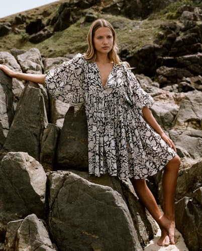 Image of Boho Dresses for Women Floral V Neck Puff SLVS Babydoll Short Beach Dress