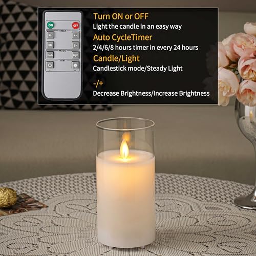 Image of LTETTES Real Wax LED Glass Pillar Flameless Rechargeable Candles | White Glass | USB Type-C Wireless Charging Cable | Remote Control Included | Home Decor & Gifting | Set of 1 (7.5 x 15.8 cm)