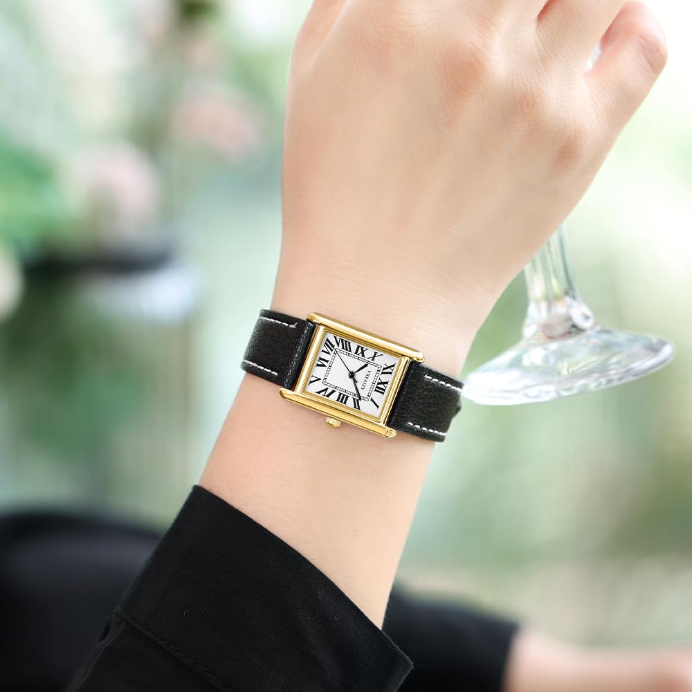 Montre Femme Rectangle Rétro Chiffres Romains Bracelet Cuir