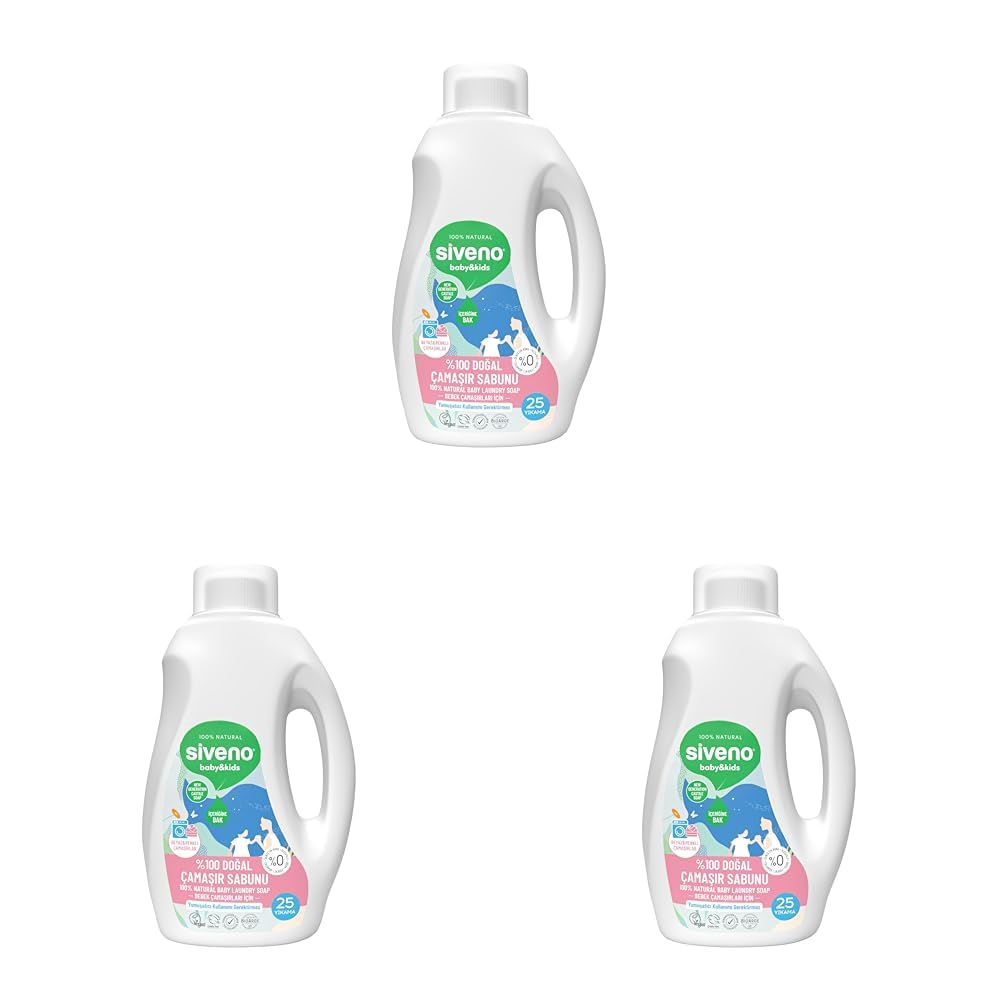 Siveno%100 Doğal Bebek Çamaşır Sabunu Kendinden Yumuşatıcılı Bitkisel Deterjan Konsantre Vegan 750 ml (3 paketi)