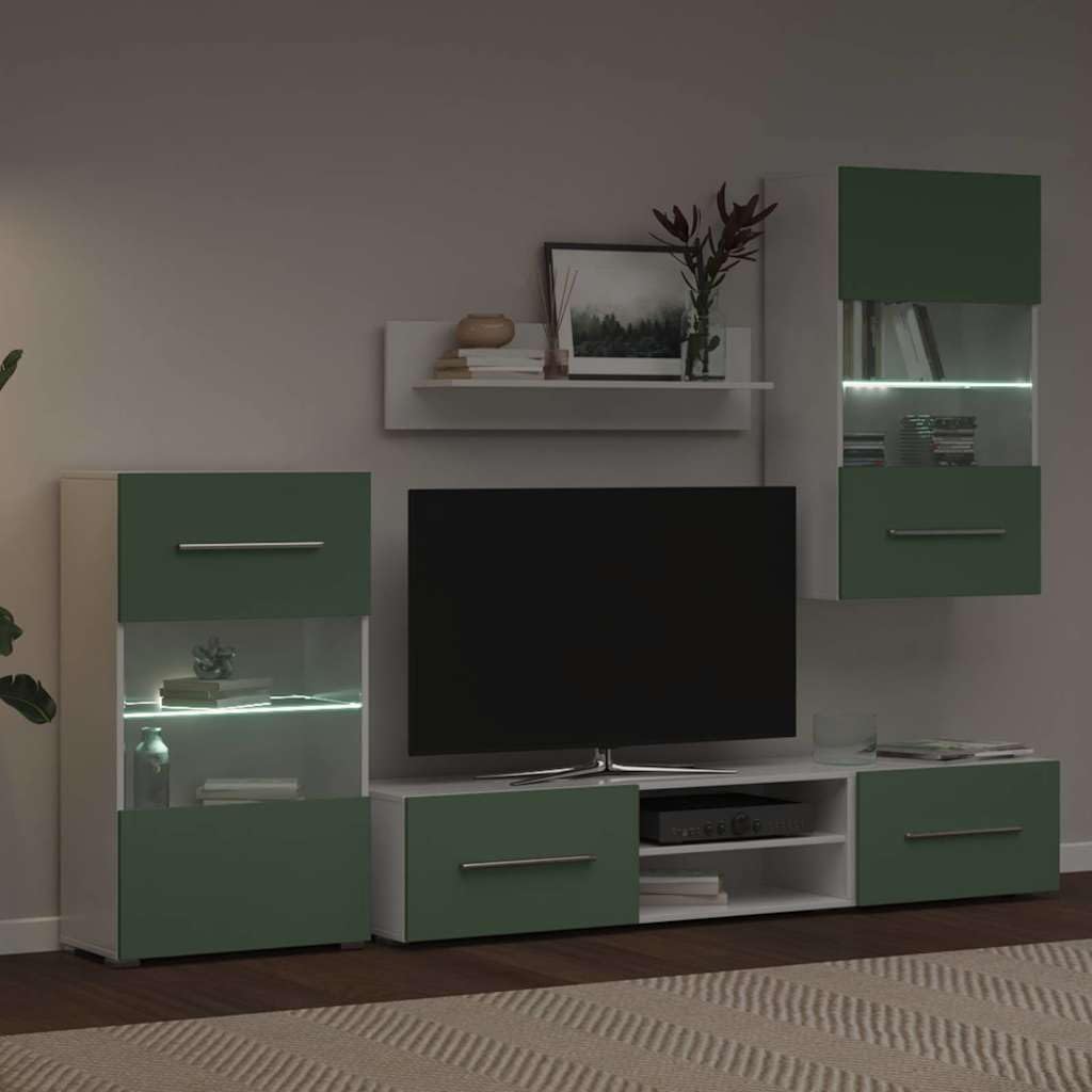 IKAYAA Set Arredamento Soggiorno Mobile Moderno 5 pz con Illuminazione a LED Parete attrezzata Soggiorno-Verde Oliva