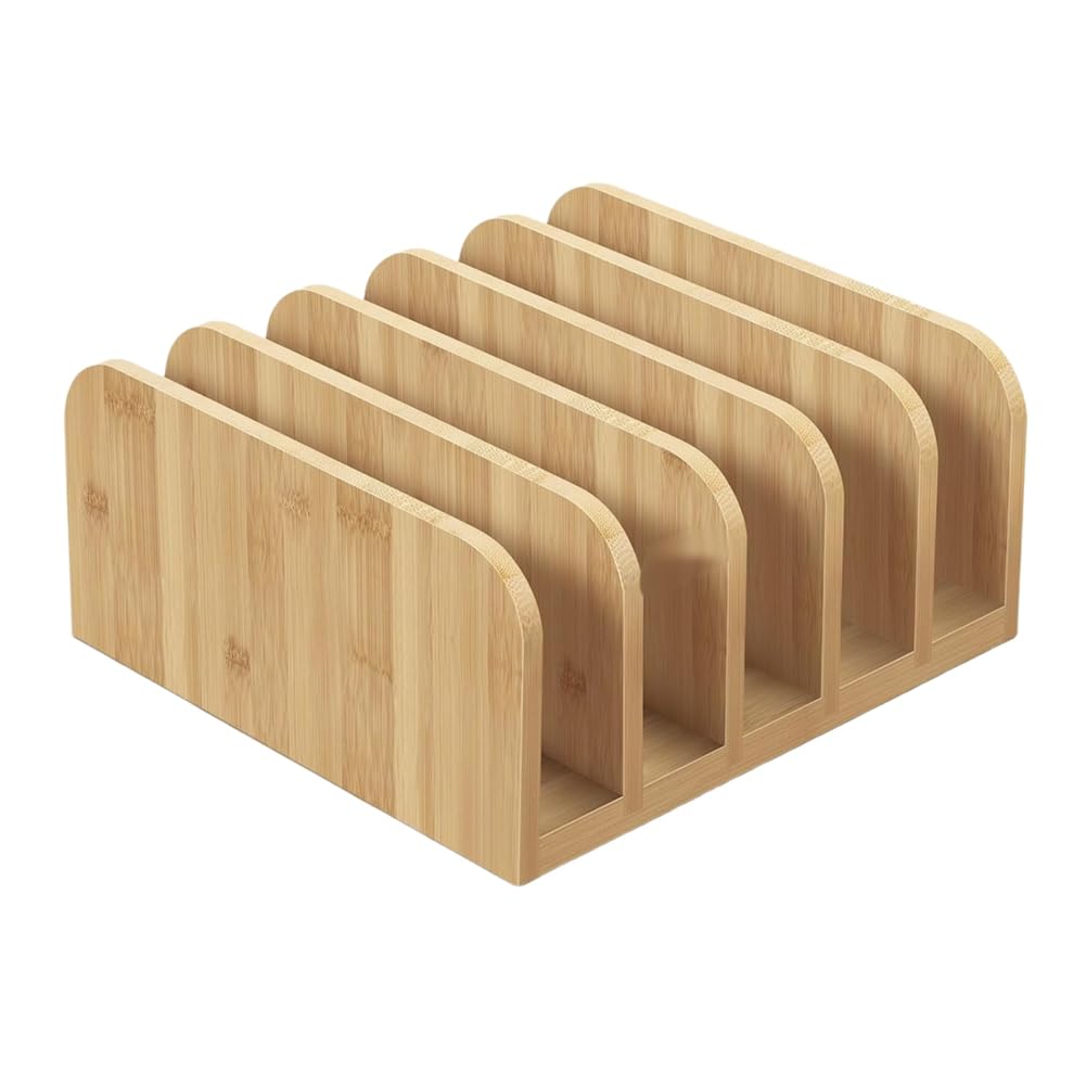 detee Envelopes Holders 5 Compartments Desk Mail Organizer Bamboo File Holders Countertop Paper Organizer Letter Sorter