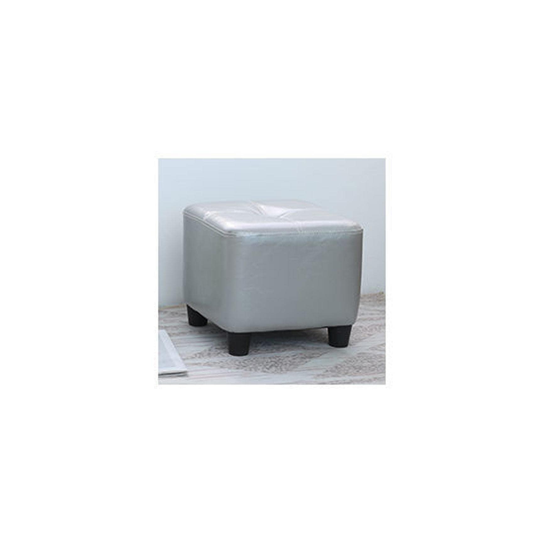 LMMIAOZ Square Foot Stool in Oil Wax Leather Soft and Anti Slip Easy to Clean Atmospheric Gray 30x30x35cm
