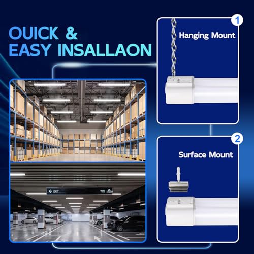 Image of hykolity 10 Pack 4FT Linkable LED Utility Light Fixture, 4400lm, 42W, 5000K Daylight for Workshop, Garage, Hanging or Surface Mount, with Power Cord, ETL | Shop Light with Power Cord,Hanging or Surface Mount Light for Garage,WorkShop,Utility Room,ETL Listed,White,10 Pack