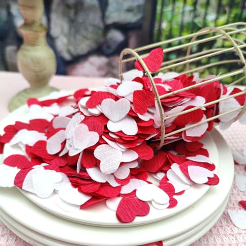 Image of Red White 1 inch Heart Confetti for Table Decor Anniversary Engagement Wedding Party Bridal Shower Valentines 1000 Count