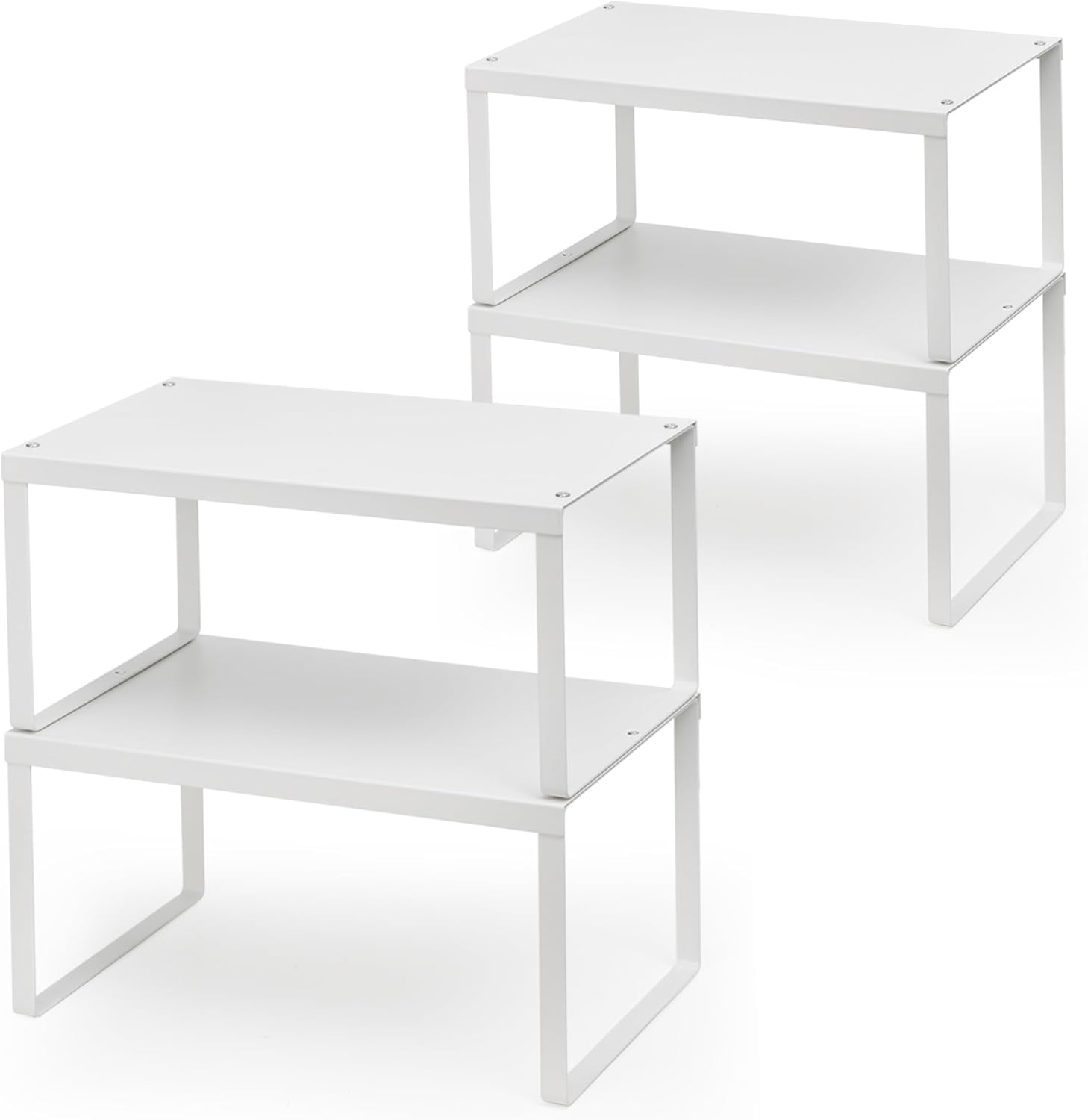 Regaleinsatz, Metall Küchenschrank Organizer, Erweiterbar küchen Regal, Stapelbar Gewürzregal mit Anti-Rutsch Matte,Küche Schrankeinsatz für Schrank, Regaleinsatz, Arbeitsplatte, Weiß