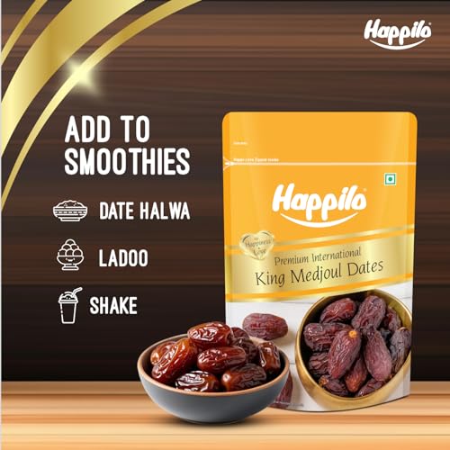 Image of Happilo Premium International King Medjoul Dates 200g | Khajur, Khajoor | Dry Fruits | Dates in Fresh | Healthy Snacks | Dry Dates | Soft Chewy Texture | Sweet Caramel Taste