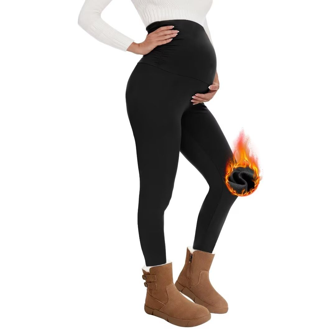 QGGQDD Thermo Leggings pour Femmes Taille Haute pour la Grossesse, Leggings Chauds pour la Grossesse, Leggings pour l'Hiver, pour la Maison, le Sport, Noir , L