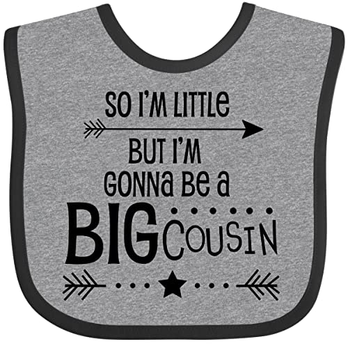 inktastic So I'm Little, But I'm Gonna Be a Big Cousin Baby Bib Heather and Black 2ef2a