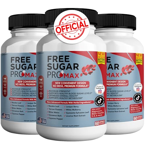 GREENVIFY Free Sugar Pro Max All Natural Formula to Maintain Healthy Levels, Maximum Strength Daily Formula, Blood Sugar Health Reviews (3 Pack - 180 Capsules) (3)