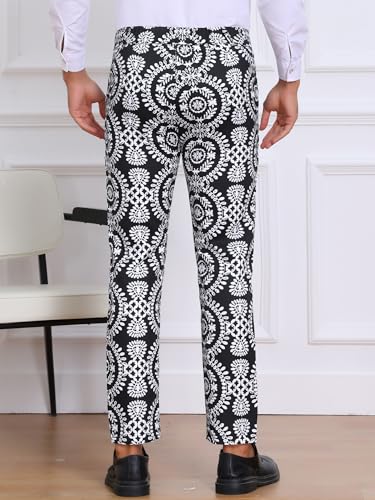 Lars Amadeus Floral Pants for Men's Flat Front Retro Paisley Flower Golf Pants3