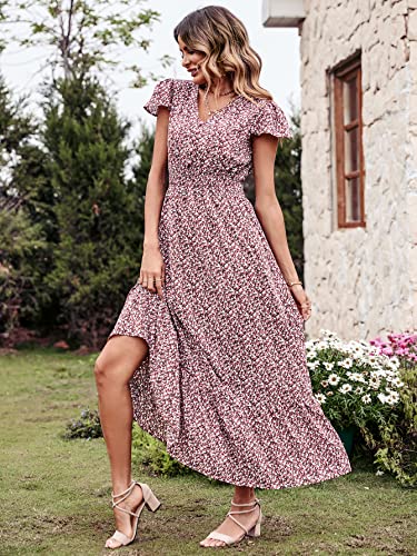 Image of PRETTYGARDEN Womens Dresses 2026 Summer Maxi Dress Boho Short Sleeve V Neck Swiss Dot Ruffle Tiered Smocked Flowy Long Dress