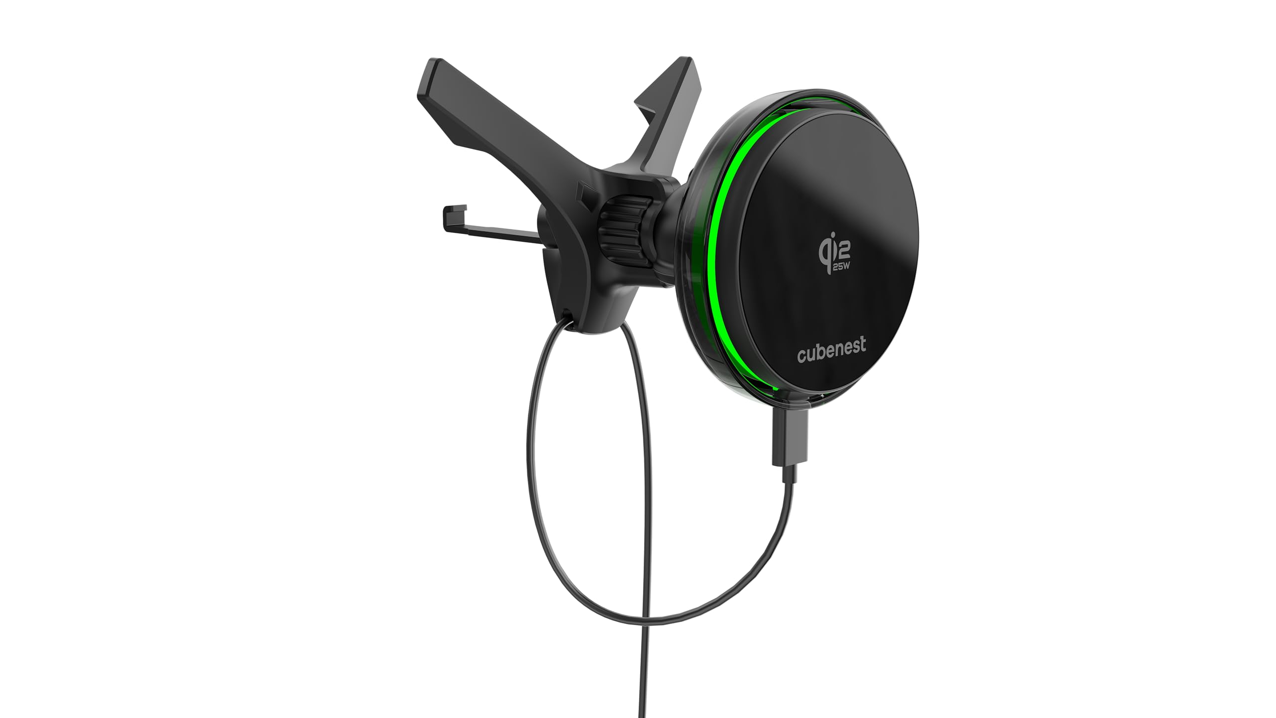 Cubenest SQ1C3 Qi2.2 kabelloses Auto-Ladegerät mit magnetischer Halterung, 25W, Lüftungshalterung, USB-C, Schwarz