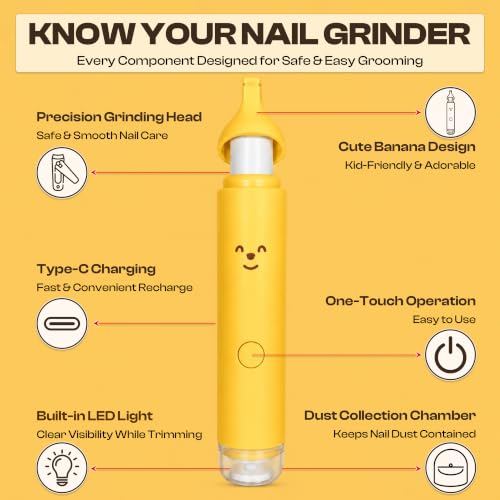 Image of Baby Nail Trimmer Rechargable | New Born Essentials | Baby Nail Cutter New Born 0-12 Months | 6 Filer Heads Adjustment |1 Year Warranty |Banana Pop