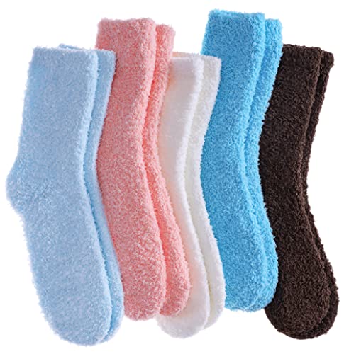 Image of LANLEO 5 /6 Pairs Womens Super Soft Fuzzy Plush Warm Winter Home Sleeping Slipper Socks