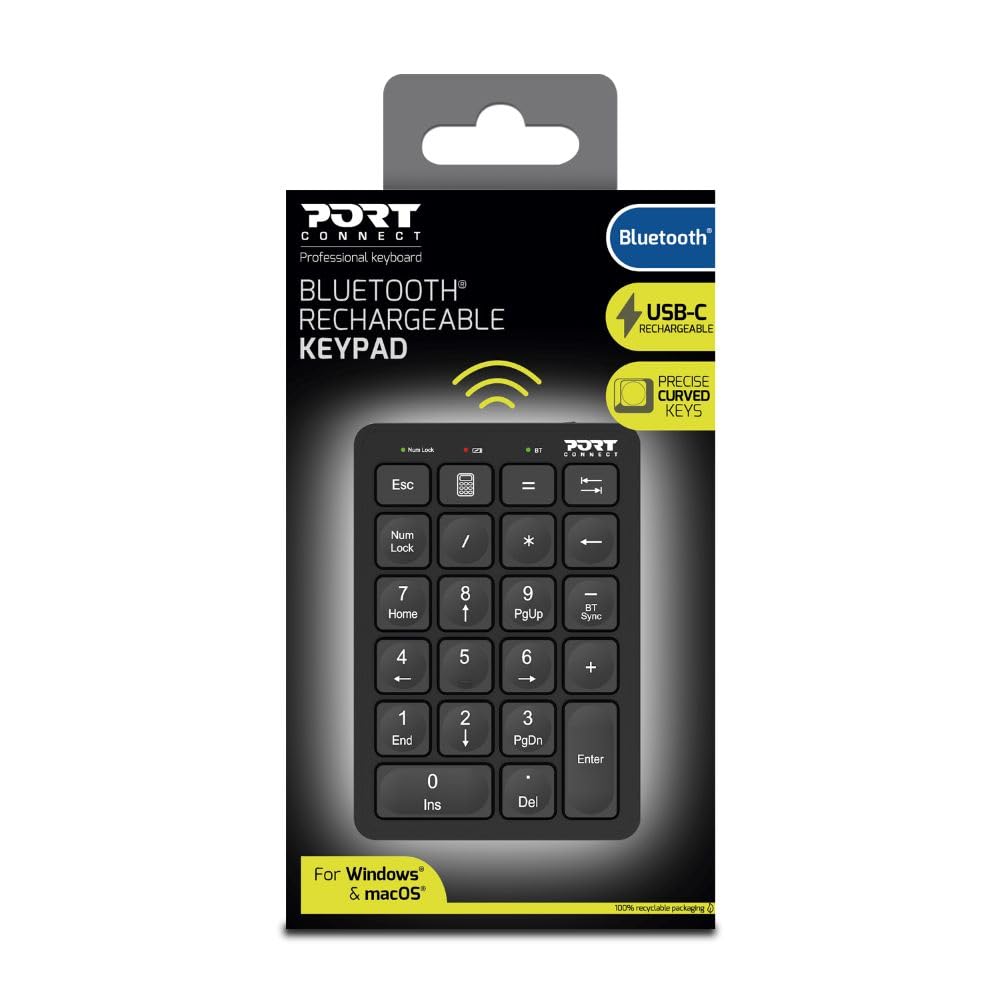Port Connect pavé numérique pc Bluetooth Rechargeable USB-c Slim Noir
