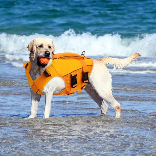KONVINIT Schwimmweste Hund,Hundeschwimmweste,Schwimmwesten für Hunde -Dog Life Jacket für Kleine Mittel Große Hunde zum Bootfahren,Schwimmen,Surfen,Größenverstellbar mit Griff und Reflektoren