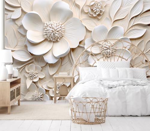 LOOWAP 3D Relief Floral Wall Mural Wallpaper for Living Room Bedroom (Not Peel n' Stick)