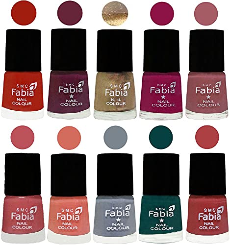 Image of SMC Fabia ALL IN ONE (PACK OF 10), Long Lasting Glossy Nail Polish, 6 ml Each, All Vibrant Colours,01845