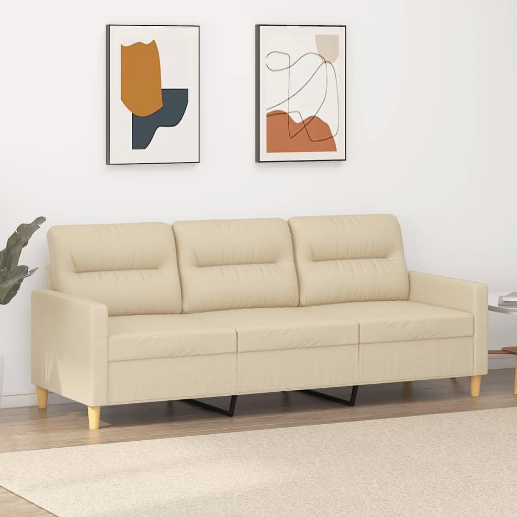 3-osobowa sofa z kremowej tkaniny 180 cm, sofa do salonu, sofa domowa, meble do salonu, sofa relaksacyjna, nowoczesna sofa - 359245