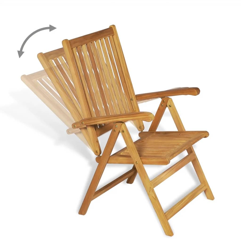 9-TLG. Gruppo da giardino in legno massello teak con foro parasole e sedie pieghevoli con schienale regolabile per terrazza