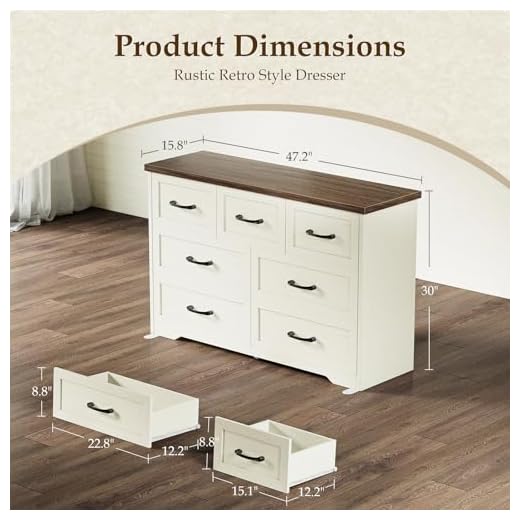 Rustic 7-Drawer Farmhouse Dresser