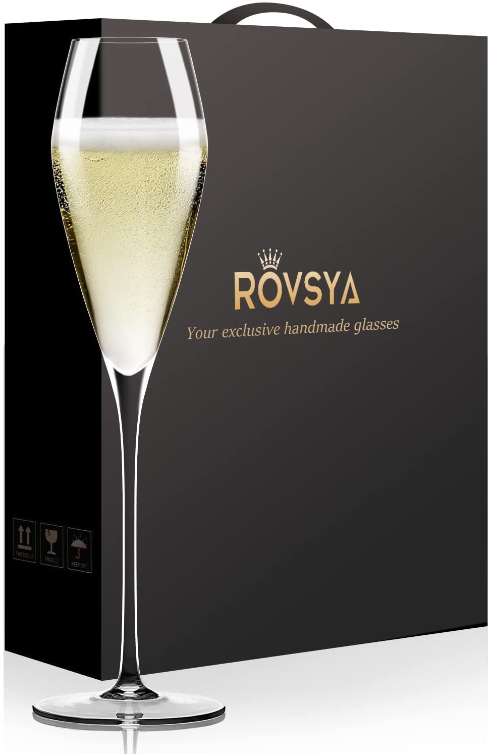 AOOE Champagne flutes glass Set of 2,Hand Blown Crystal Wedding Flutes Glasses,Perfect for Christmas Day,Wedding, Anniversary,10.6", 8.8 Oz, Super Clear