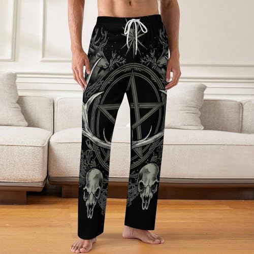 Gothic Occult Satan Penta Symbol Skull Mens Pajama Pants Print Lounge Pant PJ Bottoms Sleepwear Loungewear2