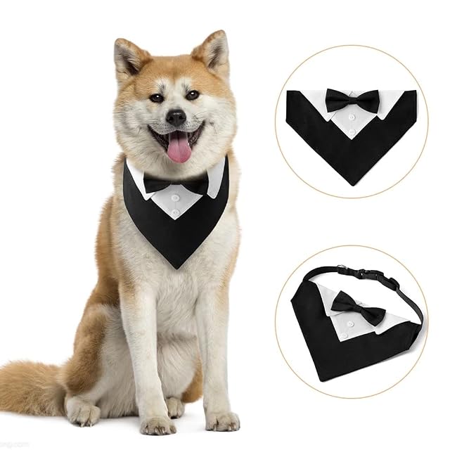 Foto 5 de 8 de DONGKER Collar de Esmoquin para Perros, Bandana Ajustable con Papillon para Perros Pequeños